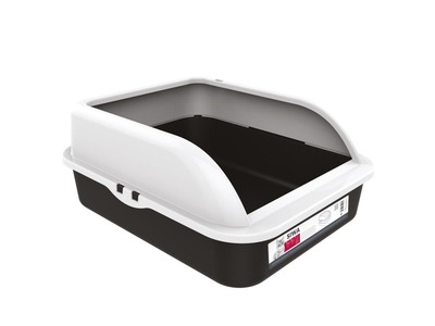 Cat litter outlet tray with rim